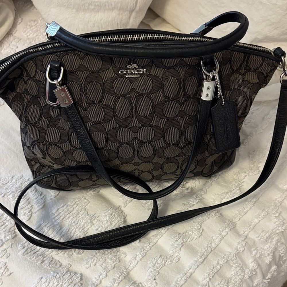 Coach Black and Brown Signature Shoulder Bag